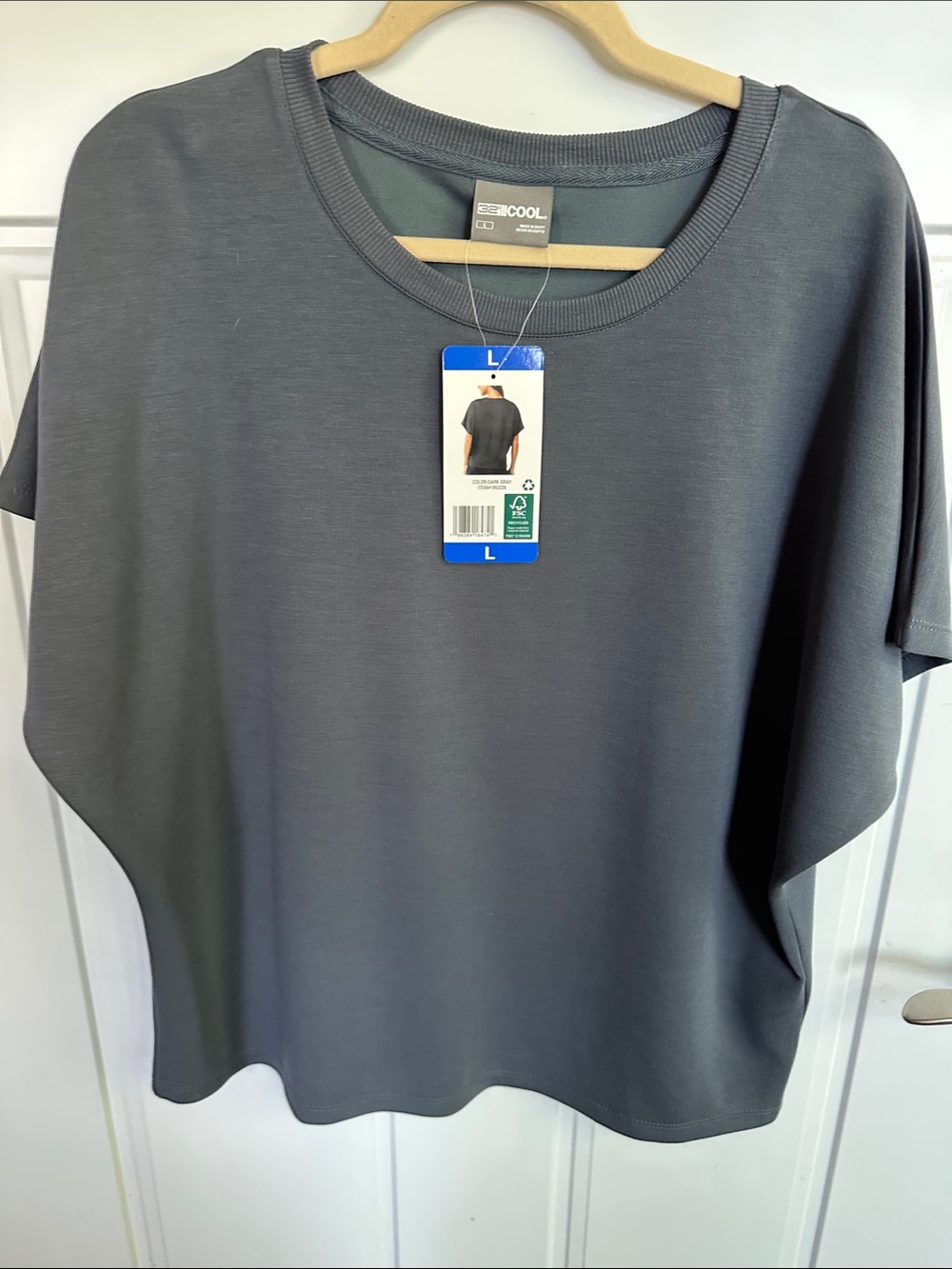 NWT 32 Degrees Women's Boxy Crew Neck Top - Charcoal Blue Gray Large Comfy